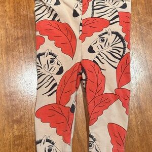 Mini Rodini Zebra and Leaf Print Leggings - Red and Tan